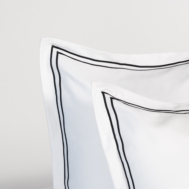 1000 Thread Count Black Twin Line Embroidered European Pillowcase Pair - Palazzo Royale