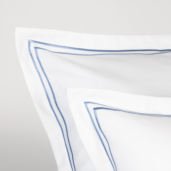 1000 Thread Count Blue Twin Line Embroidered European Pillowcase Pair - Palazzo Royale