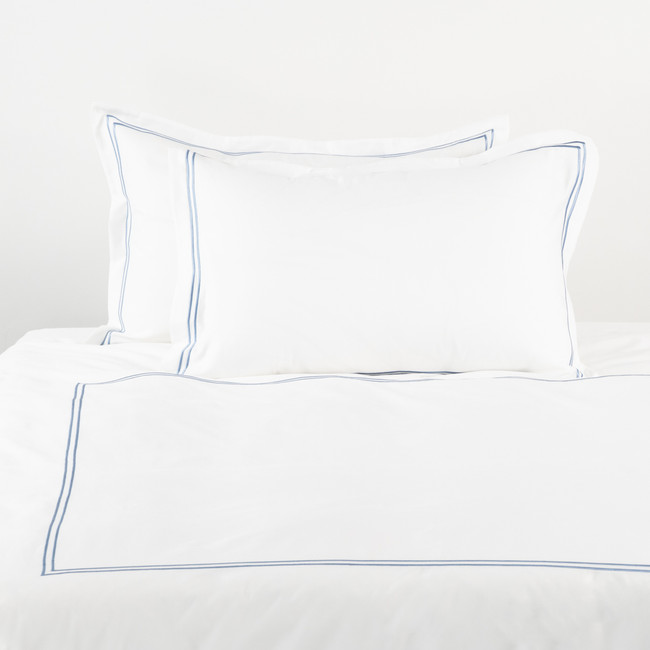 1000 Thread Count Blue Twin Line Embroidered Quilt Cover Set - Palazzo Royale (Free Pillowcases)