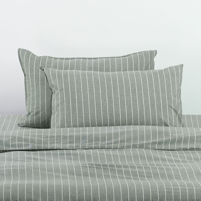 Softwash Cotton Green Stripe Quilt Cover Set - Vintage (Free Pillowcases)