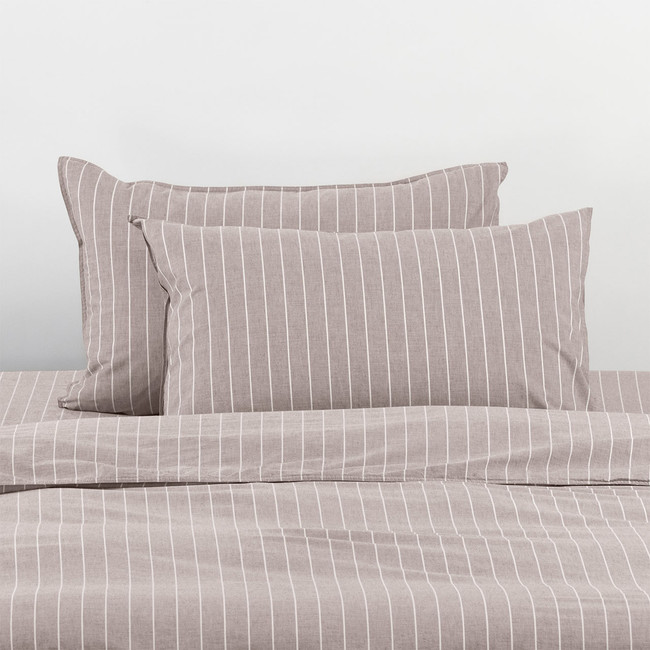 Softwash Cotton Coffee Stripe Quilt Cover Set - Vintage (Free Pillowcases)
