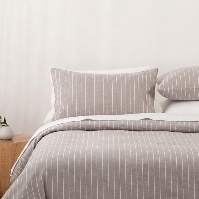 Softwash Cotton Coffee Stripe Quilt Cover Set - Vintage (Free Pillowcases)