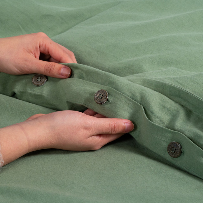 French Linen Cotton Moss Quilt Cover Set - Sereno (Free Pillowcases)