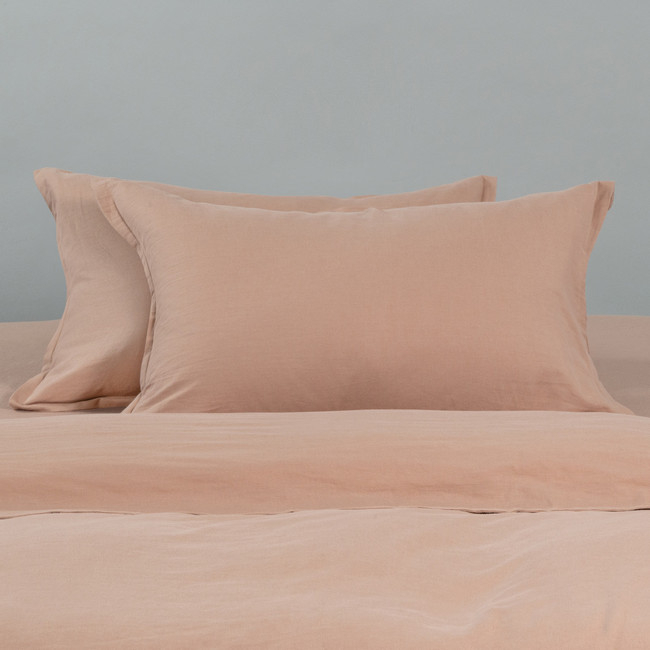 French Linen Cotton Almond Quilt Cover Set - Sereno (Free Pillowcases)