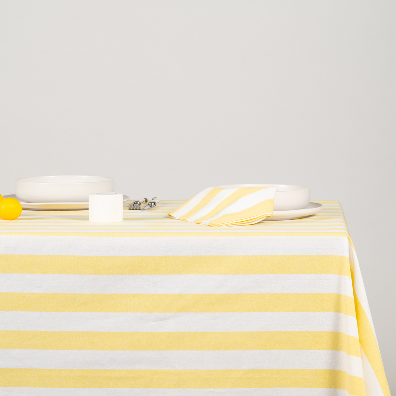 Square Tablecloth 55x55 Inch - Yellow Striped Linen-Look Table Cover For Kitchen & Dining