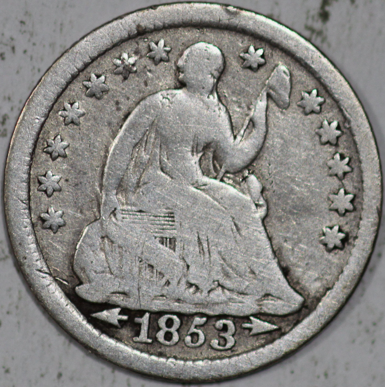 1853-P Seated Liberty Half Dime With Arrows from the 1800's As