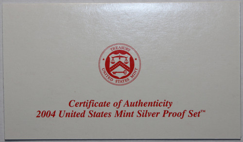 Supplies 2004-S Silver Proof Set Coa NO COINS COA ONLY