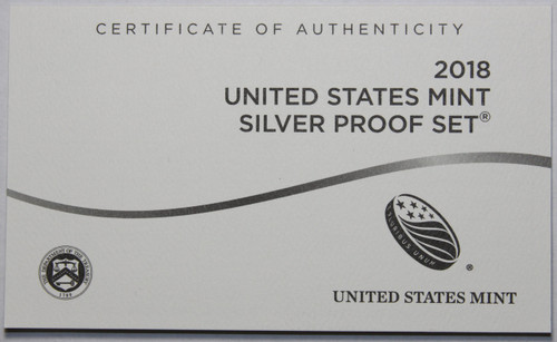 Supplies 2018-S Silver Proof Set Coa NO COINS COA ONLY