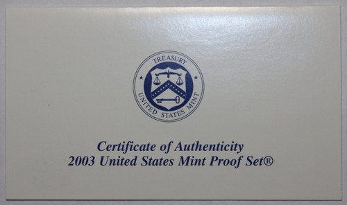 Supplies 2003-S Clad Proof Set Coa NO COINS COA ONLY