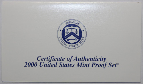 Supplies 2000-S Clad Proof Set Coa NO COINS COA ONLY