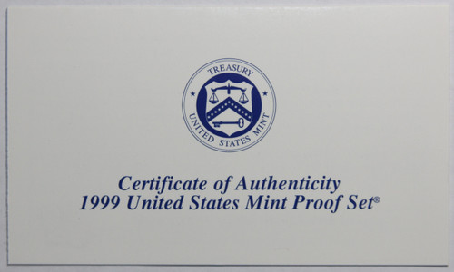 Supplies 1999-S Clad Proof Set Coa NO COINS COA ONLY