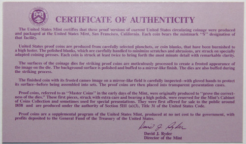 Supplies 1993-S Clad Proof Set Coa NO COINS COA ONLY