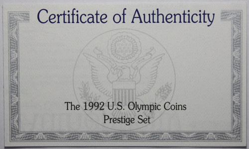 Supplies 1992 Olympic Prestige Set COA ONLY NO COINS