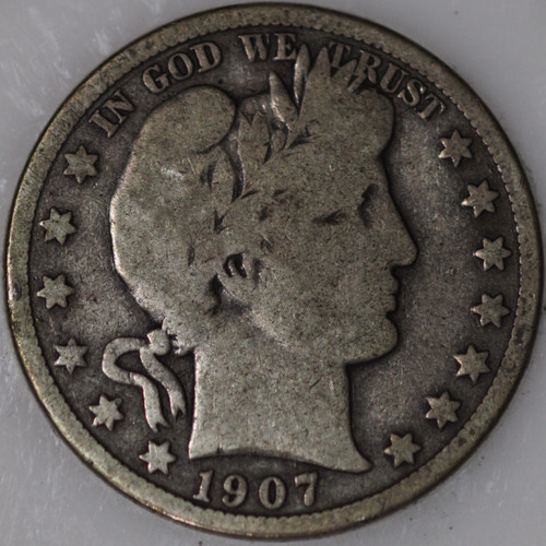 1907-D Barber Half Dollar 90% Silver. You will receive the coin shown [SN02]
