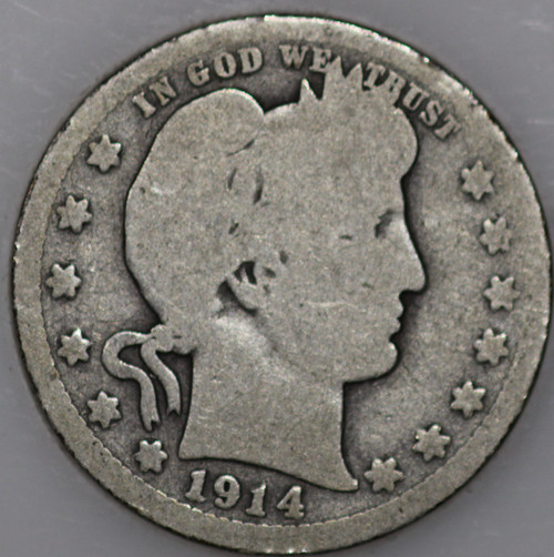 1914-P Barber Quarter 90% Silver, Over 100 Years Old As Shown [SN02]