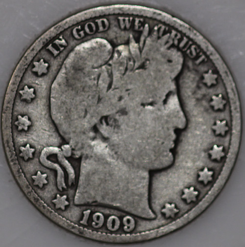 1909-S Barber Half Dollar 90% Silver, Over 100 Years Old As Shown [SN01]