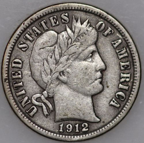 1912-P Barber Dime 90% Silver, Over 100 Years Old As Shown [SN03]