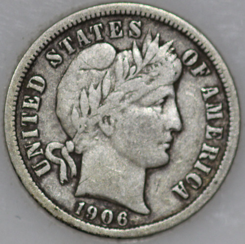 1906-O Barber Dime, 90% Silver and Over 100 years Old As Shown [SN01]