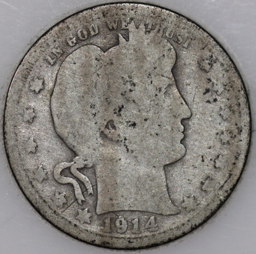 1914-S Barber Quarter 90% Silver, 100+ years Old As Shown [SN03]