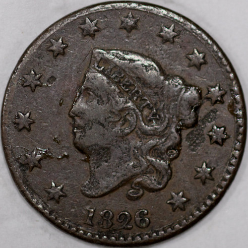 1826 Large Cent Coronet Head, damaged As Shown