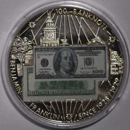 2001 Medal 1928/9 Franklin 100 Dollar Banknote 1 5/8" Diameter