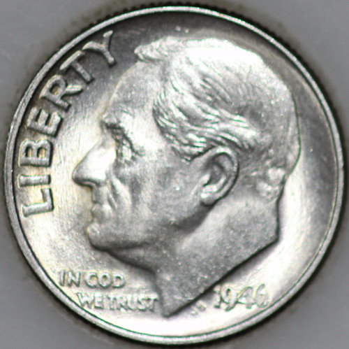 1946-P Roosevelt Dime 90% Silver DDO FS-102 As Shown