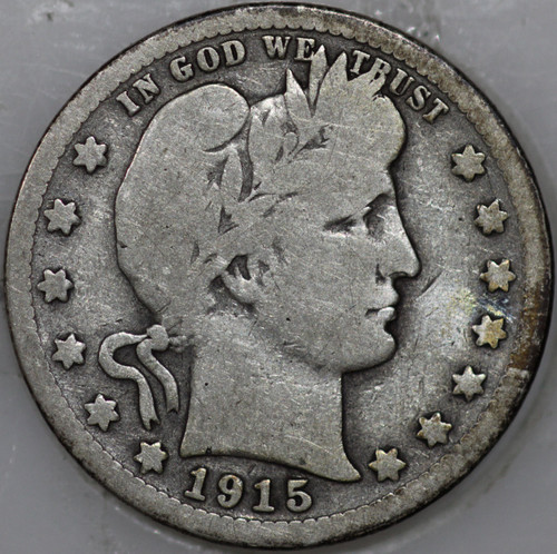 1915-S Barber Quarter 90% Silver, 100+ years Old As Shown [SN03]