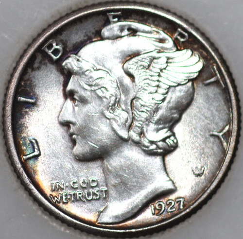 1927-P Mercury Dime 90% Silver, Uncirculated w/ Full Split Bands As Shown [SN01]