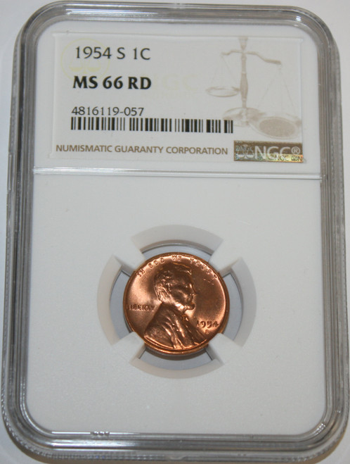 1954-S Wheat Cent Certified by NGC as 4816119-057 MS 66 RD