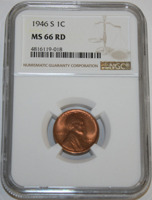 1946-S Wheat Cent Certified by NGC as 4816119-018 MS 66 RD