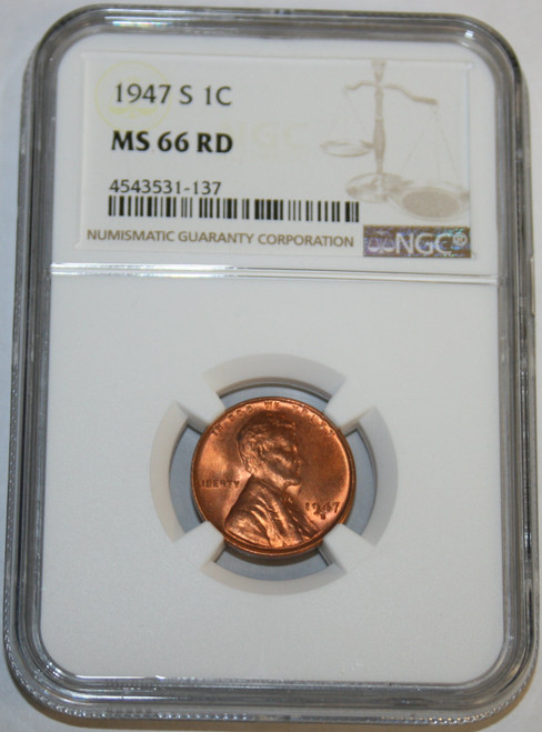 1947-S Wheat Cent Certified by NGC as 4543531-137 MS 66 RD