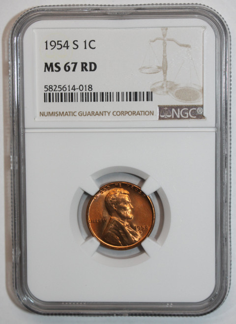 1954-S Wheat Cent Certified by NGC as 5825614-018 MS 67 Red