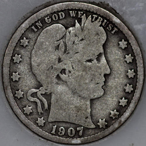 1907-P Barber Quarter 90% Silver, 100+ years Old As Shown [SN02]