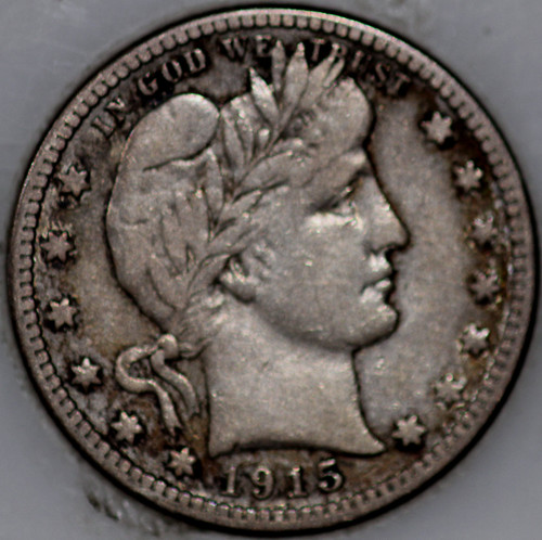 1915-S Barber Quarter 90% Silver, 100+ years Old As Shown [SN05]