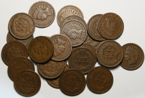 1905 Indian Cent Half Roll of 25 Average Good G-4 Coins, All full dates [SN03]
