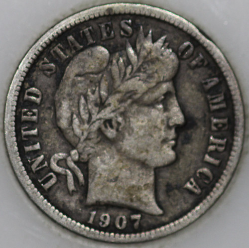 1907-S Barber Dime 90% Silver, 100+ years Old As Shown [SN01]