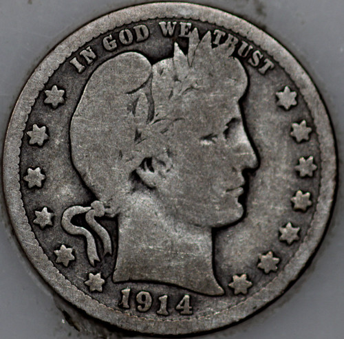 1914-D Barber Quarter 90% Silver, 100+ years Old As Shown [SN02]