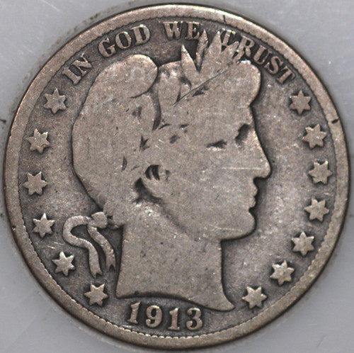 1913-P Barber Half Dollar 90% Silver, 100+ years Old As Shown [SN03]