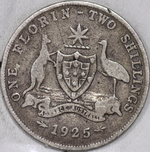 1925 Australian Florin George V KM27 92.5% Silver 28.4 mm Diameter As Shown