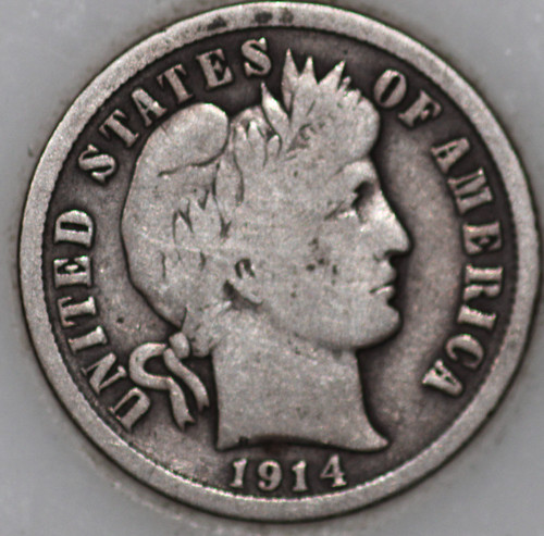 1914-P Barber Dime 90% Silver, 100+ years Old As Shown [SN02]