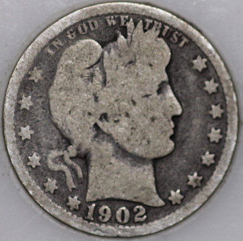 1902-P Barber Quarter 90% Silver, 100+ years Old As Shown [SN02]