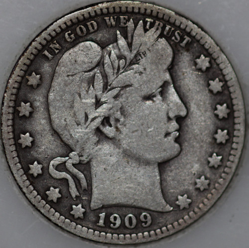 1909-P Barber Quarter 90% Silver, Early US Coin As Shown [SN04]