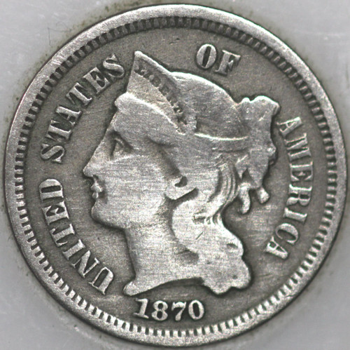 1870-P Three Cent Piece, Copper/Nickel Over 100 years old As Shown [SN03]