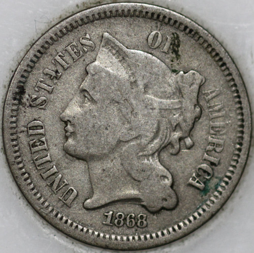 1868-P Three Cent Piece, Copper/Nickel Over 100 years old As Shown [SN02]
