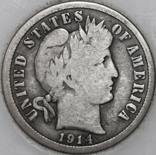 1914-P Barber Dime 90% Silver, 100+ years Old As Shown [SN01]