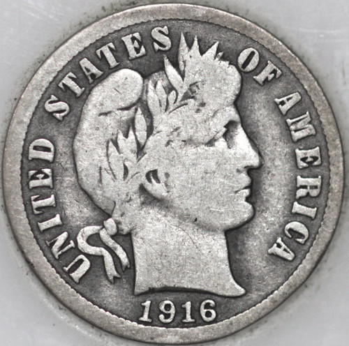 1916-P Barber Dime 90% Silver, 100+ years Old As Shown [SN04]