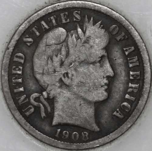 1908-P Barber Dime 90% Silver, 100+ years Old As Shown [SN04]