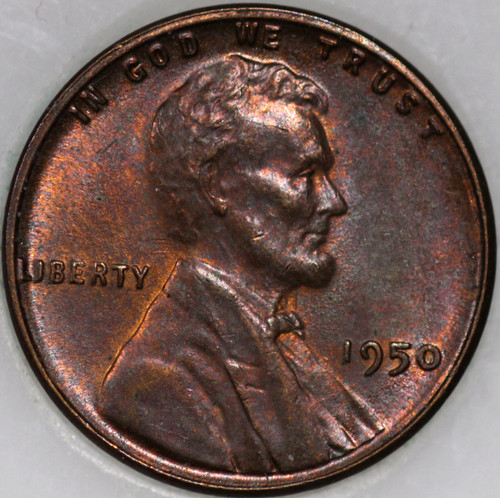 1950-P Wheat Cent, Uncirculated with Select Natural Toning As Shown [SN02]