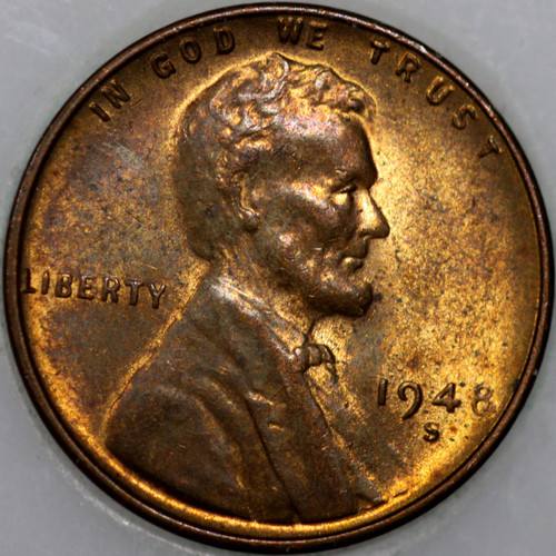 1948-S Wheat Cent, Uncirculated with Select Natural Toning As Shown [SN02]