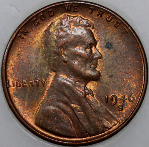 1946-S Wheat Cent, Uncirculated with Select Natural Toning As Shown [SN01]
